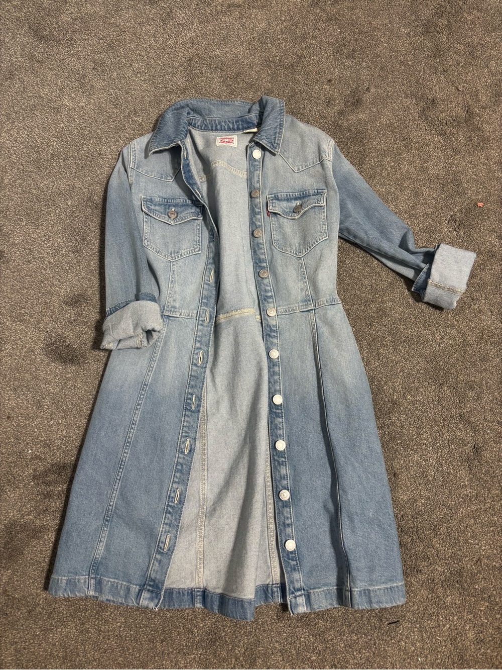 Levi's Light Blue Long Denim Button-Up Jacket Dress